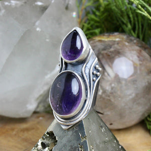 Warrior Shield Ring // Double Amethyst - Size 8 - Acid Queen Jewelry