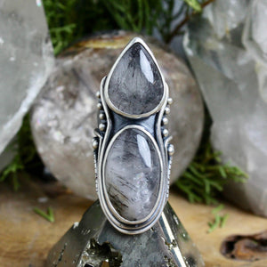 Warrior Shield Ring // Double Tourmalated Quartz - Size 7 - Acid Queen Jewelry