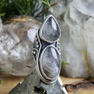 Warrior Shield Ring // Double Tourmalated Quartz - Size 7 - Acid Queen Jewelry