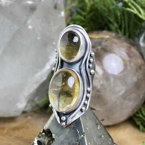 Warrior Shield Ring // Double Citrine - Size 6 - Acid Queen Jewelry