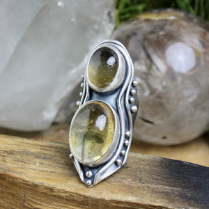 Warrior Shield Ring // Double Citrine - Size 6 - Acid Queen Jewelry