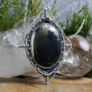 Serpentine Shield Necklace // Pyrite - Acid Queen Jewelry