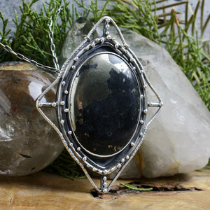 Serpentine Shield Necklace // Pyrite - Acid Queen Jewelry