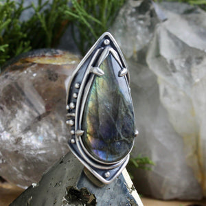 Warrior Shield Ring // Labradorite - Size 7 - Acid Queen Jewelry