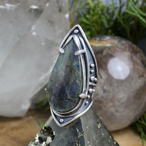 Warrior Shield Ring // Labradorite - Size 7 - Acid Queen Jewelry