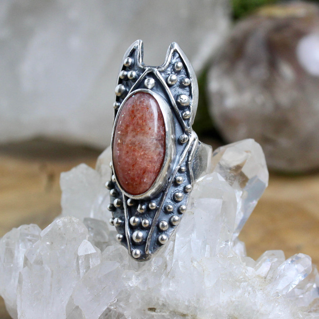 Circe Shield Ring // Sunstone - Size 9 - Acid Queen Jewelry