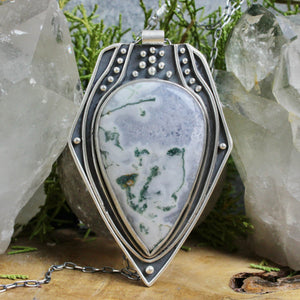 Voyager Shield Necklace //  Moss Agate - Acid Queen Jewelry