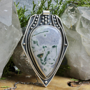Voyager Shield Necklace //  Moss Agate - Acid Queen Jewelry