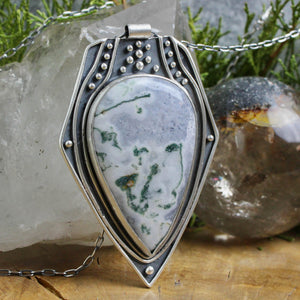 Voyager Shield Necklace //  Moss Agate - Acid Queen Jewelry