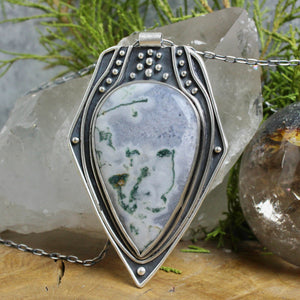 Voyager Shield Necklace //  Moss Agate - Acid Queen Jewelry