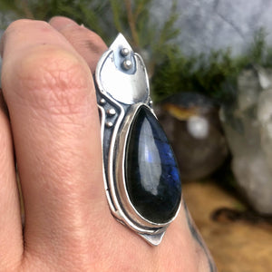 Warrior Moon Shield Ring // Labradorite - Size 6 - Acid Queen Jewelry