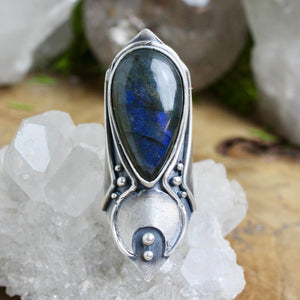 Warrior Moon Shield Ring // Labradorite - Size 6 - Acid Queen Jewelry