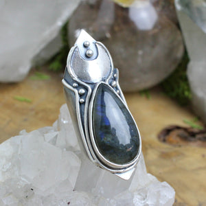 Warrior Moon Shield Ring // Labradorite - Size 6 - Acid Queen Jewelry