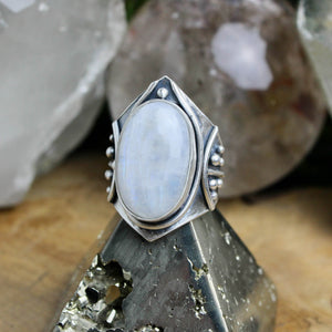 Warrior Ring // Rainbow Moonstone - Size 10 - Acid Queen Jewelry