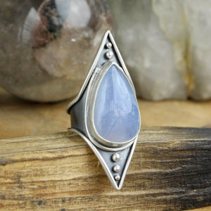 Warrior Shield Ring // Blue Chalcedony  - Size 8.5