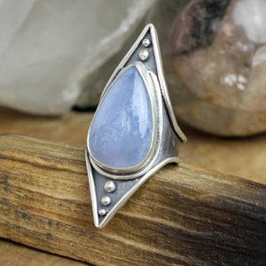 Warrior Shield Ring // Blue Chalcedony  - Size 8.5