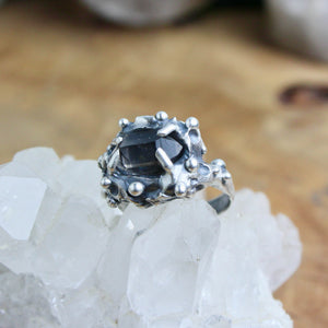 Captured Quartz Ring // Smoky Quartz  Size 6.75 - Acid Queen Jewelry