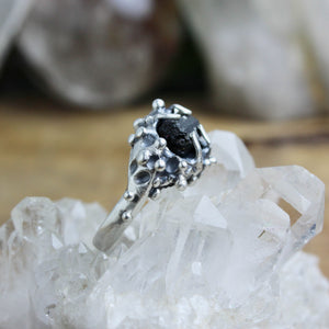 Captured Tourmaline Ring // Black Tourmaline Size 7.5 - Acid Queen Jewelry