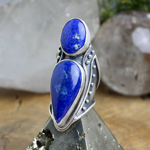 Warrior Shield Ring //  Double Lapiz Lazuli - Size 8 - Acid Queen Jewelry