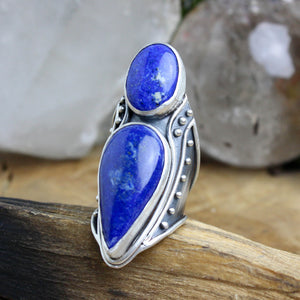 Warrior Shield Ring //  Double Lapiz Lazuli - Size 8 - Acid Queen Jewelry