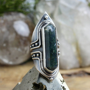 Amplifier Ring // Moss Agate- Size 7 - Acid Queen Jewelry