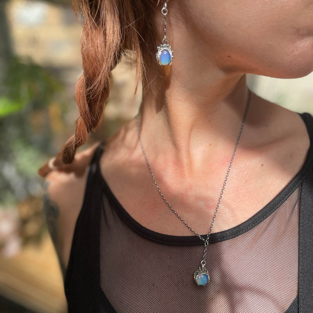 Sorceress Crystal Ball Earrings - Opalite - Antiqued - Acid Queen Jewelry