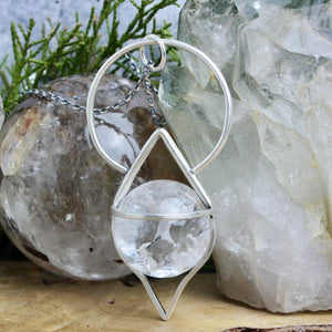 Crystal Ball Pendulum Necklace // Crackle Quartz - Acid Queen Jewelry