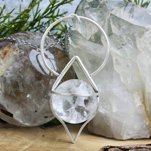 Crystal Ball Pendulum Necklace // Crackle Quartz - Acid Queen Jewelry