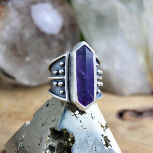 Warrior Ring // Double Terminated Amethyst - Size 8 - Acid Queen Jewelry