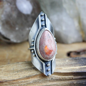 Warrior Shield Ring // Mexican Fire Opal - Size 8 - Acid Queen Jewelry