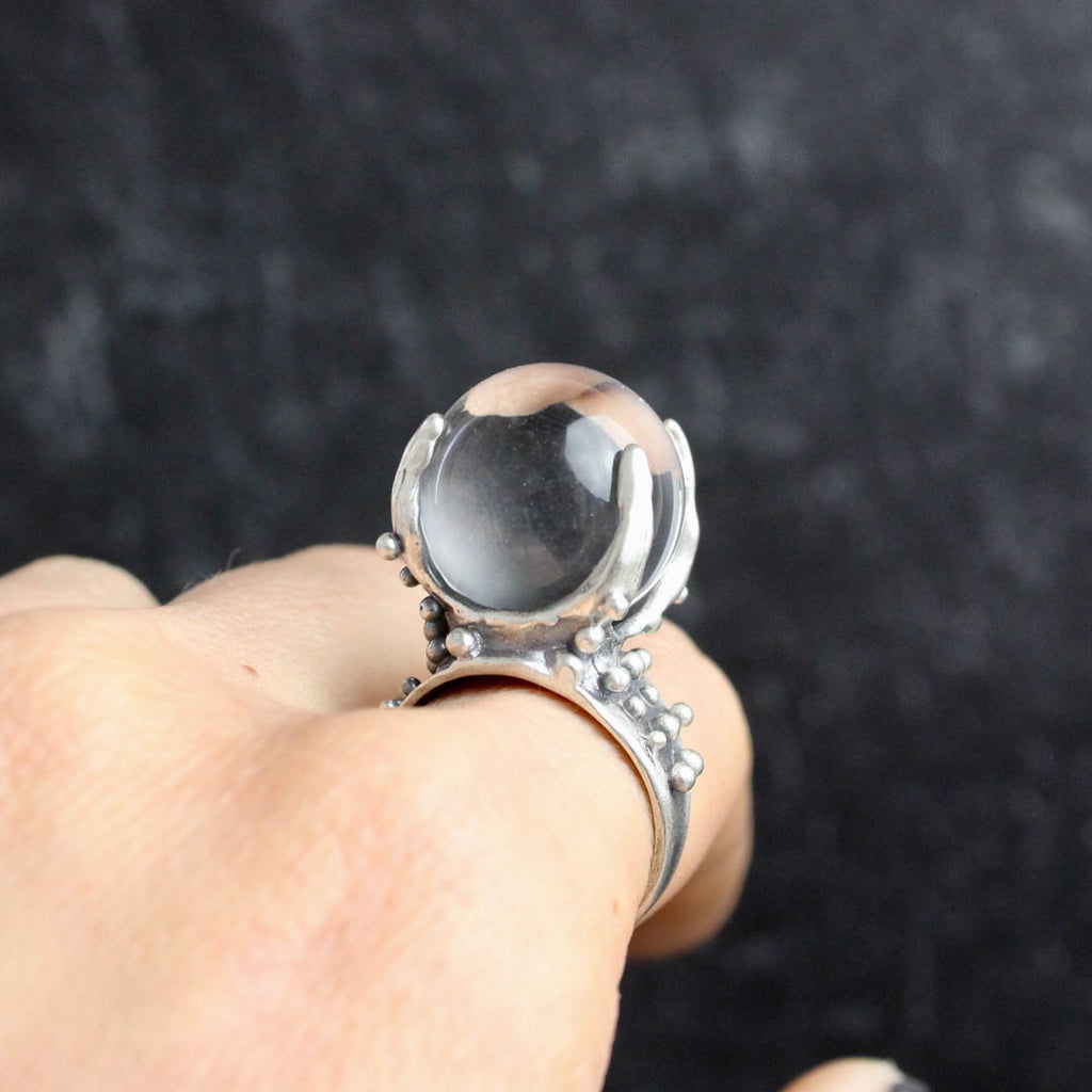 Sorceress Divination Ring // Silver and Quartz Crystal Ball - Acid Queen Jewelry