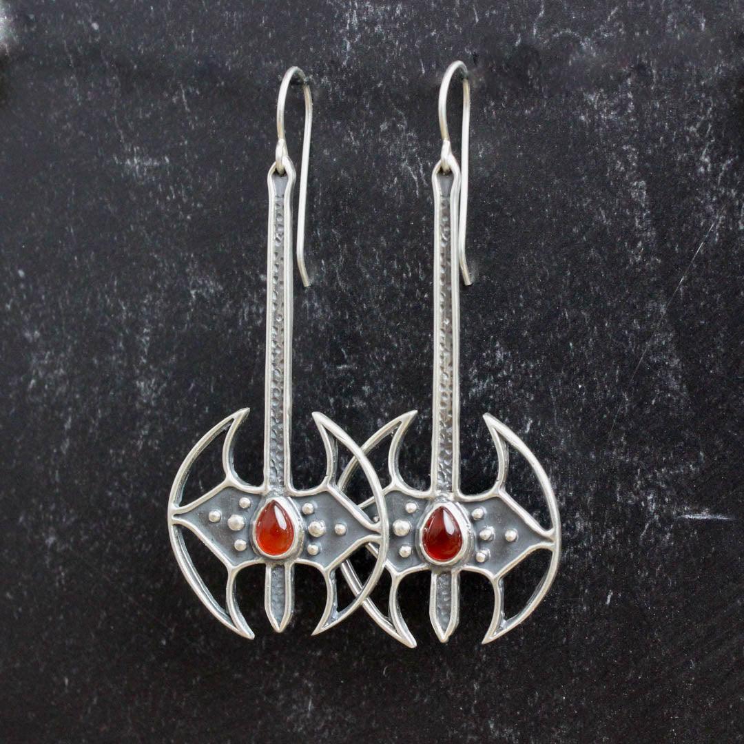 Battle Axe Dangle Earrings // Carnelian - Acid Queen Jewelry