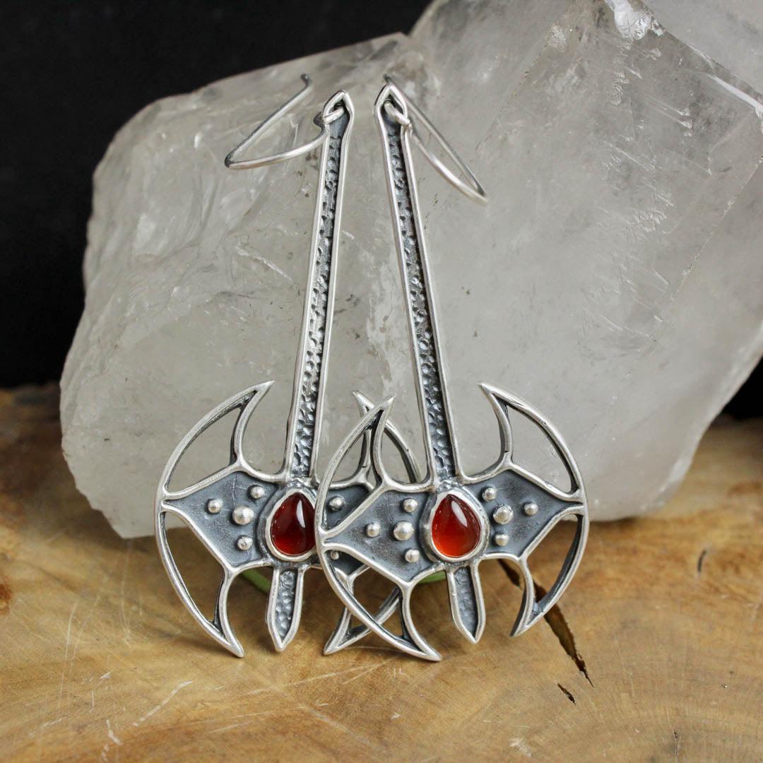 Battle Axe Dangle Earrings // Carnelian - Acid Queen Jewelry