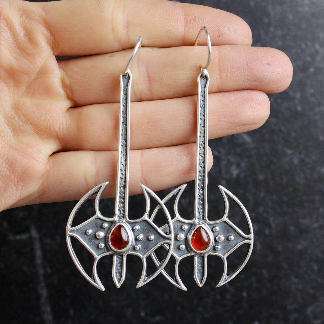 Battle Axe Dangle Earrings // Carnelian - Acid Queen Jewelry