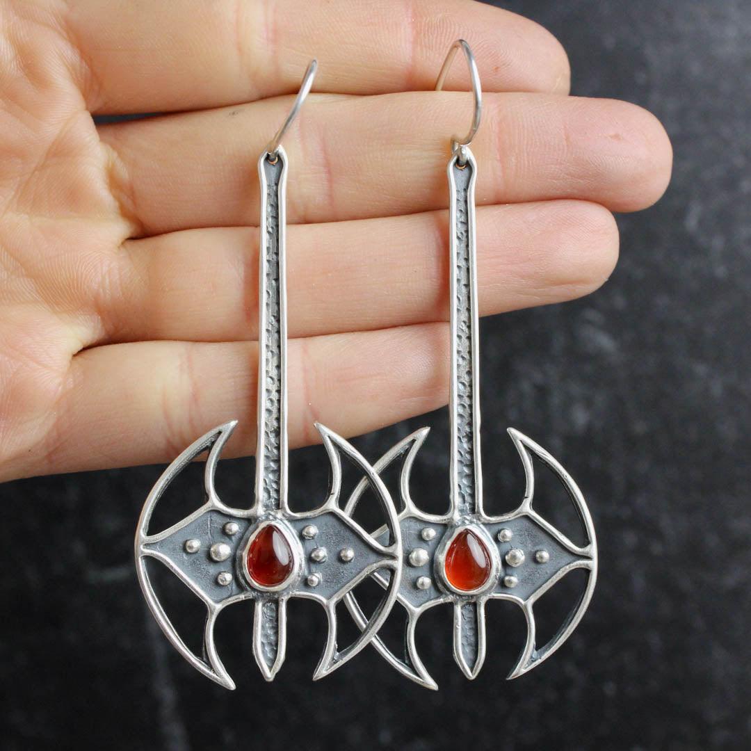 Battle Axe Dangle Earrings // Carnelian