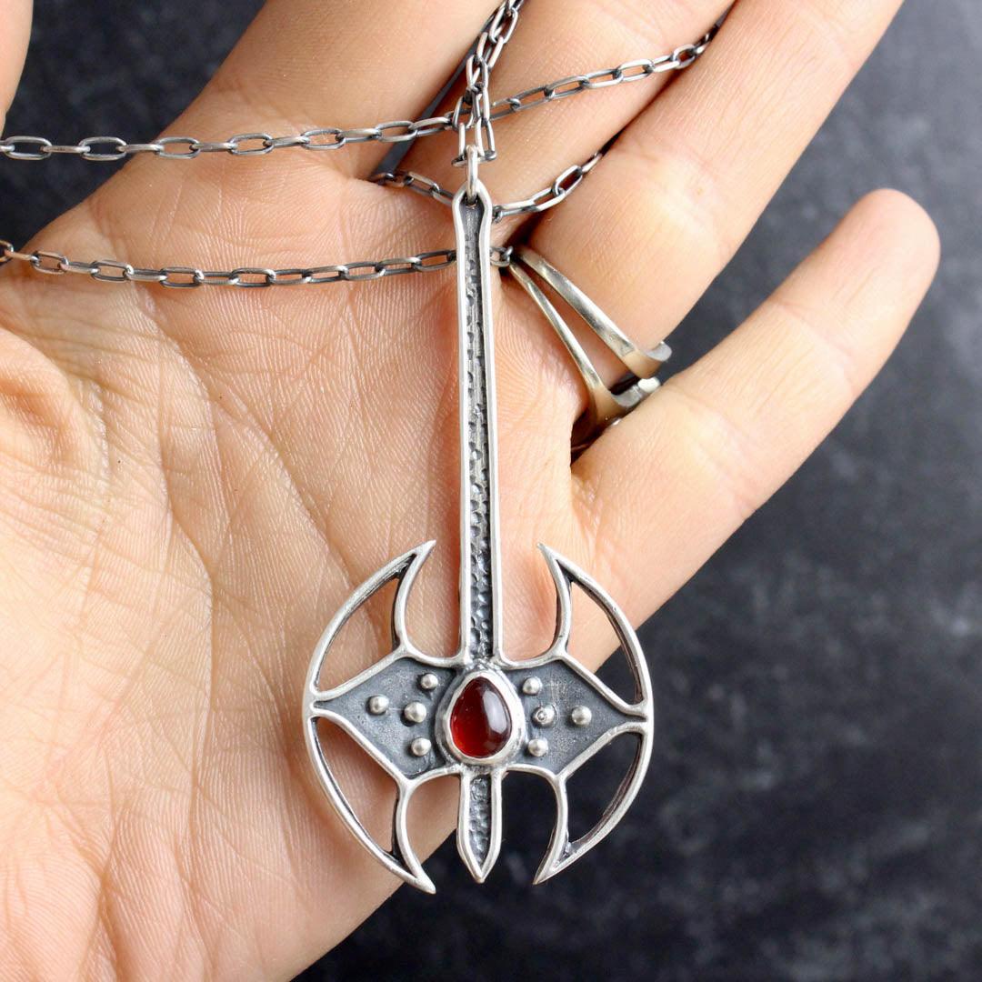 Battle Axe Necklace // Carnelian - Acid Queen Jewelry