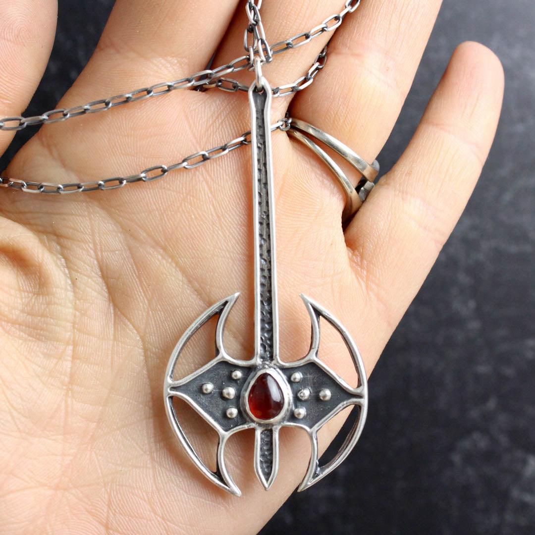 Battle Axe Necklace // Carnelian - Acid Queen Jewelry