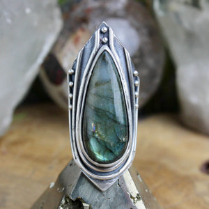Warrior Shield Ring // Labradorite - Size 6.5 - Acid Queen Jewelry