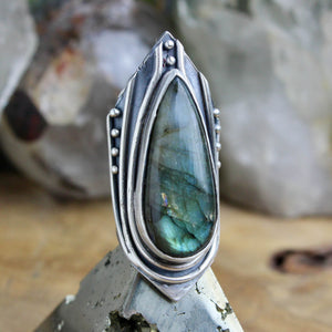 Warrior Shield Ring // Labradorite - Size 6.5 - Acid Queen Jewelry