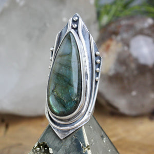 Warrior Shield Ring // Labradorite - Size 6.5 - Acid Queen Jewelry