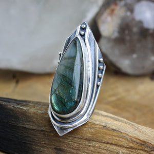 Warrior Shield Ring // Labradorite - Size 6.5 - Acid Queen Jewelry