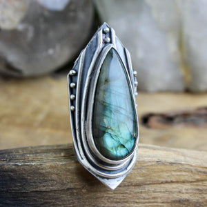 Warrior Shield Ring // Labradorite - Size 6.5 - Acid Queen Jewelry