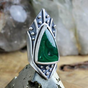 Warrior Shield Ring // Malachite - Size 10 - Acid Queen Jewelry