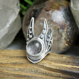 Winged Warmaster Ring // Tourmalated Quartz- Size 7