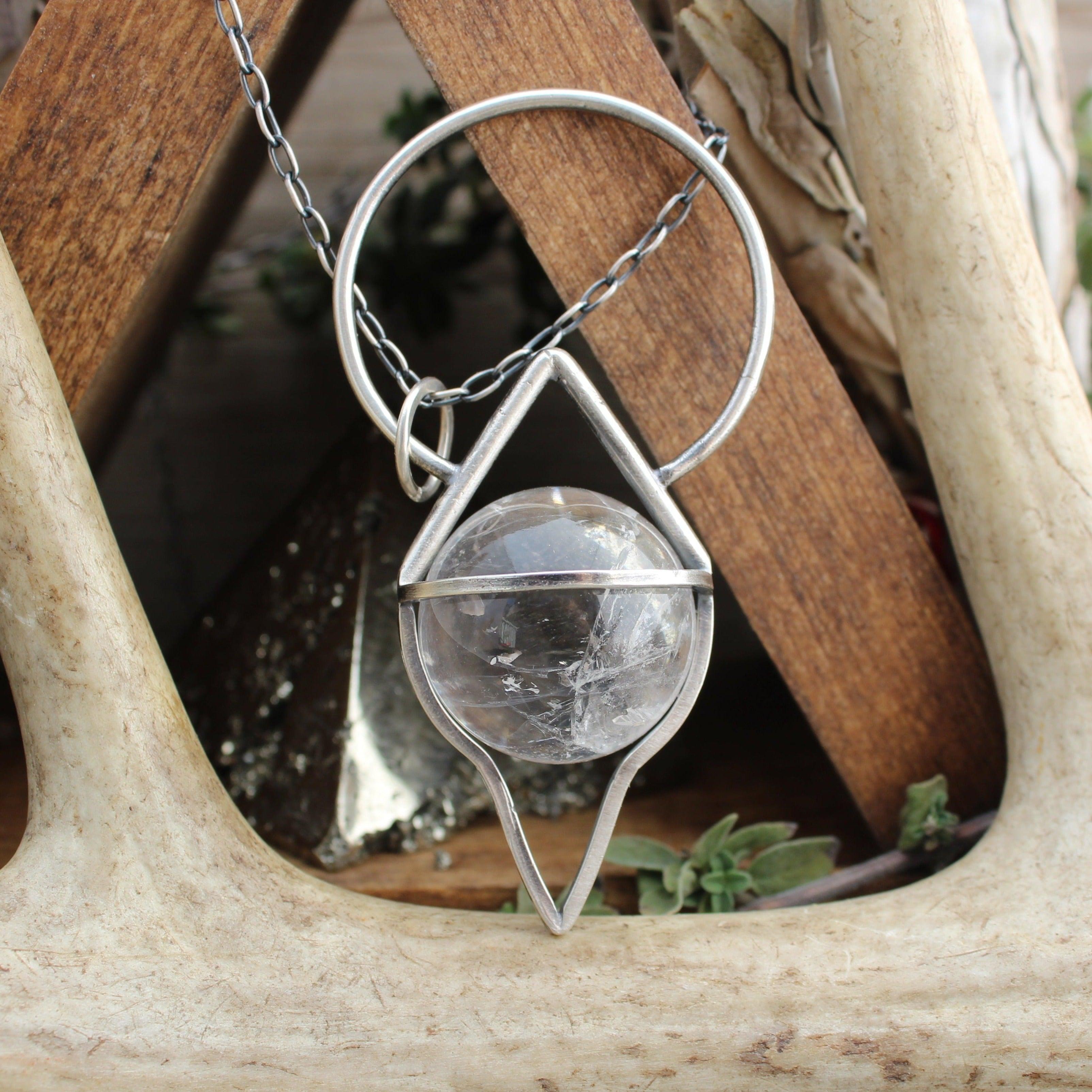 Crystal Ball Pendulum Necklace | Clear Quartz & Sterling Silver