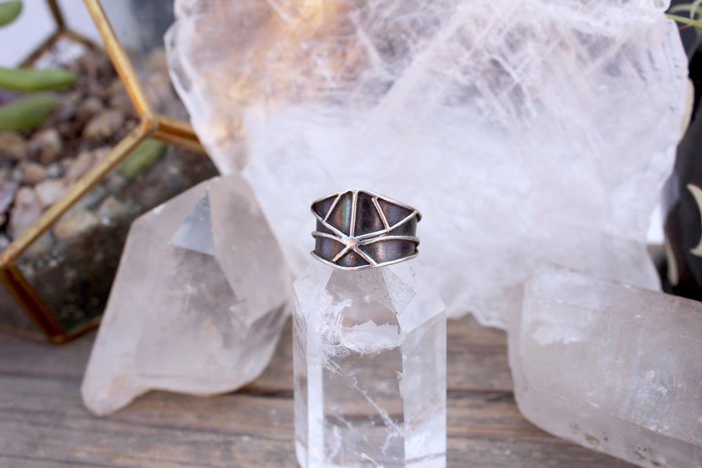 Ley Lines Half Shield Ring - Acid Queen Jewelry