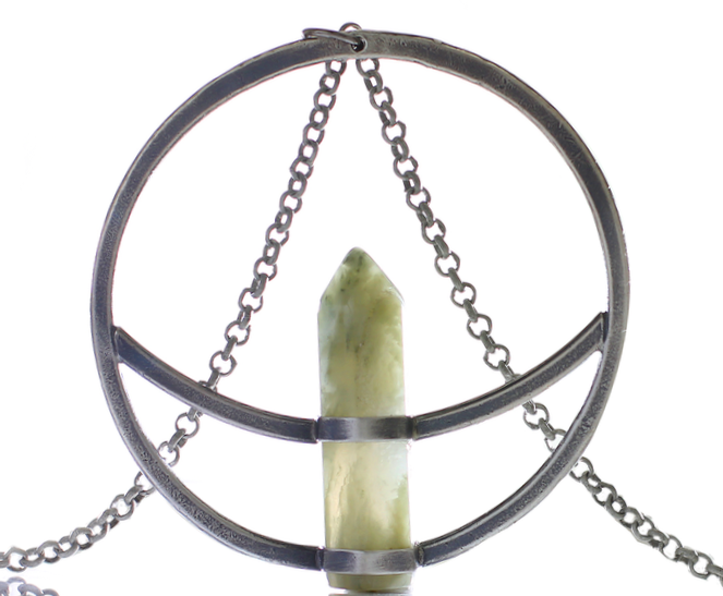 Crescent + Circle Pendant // Green Quartz - Acid Queen Jewelry