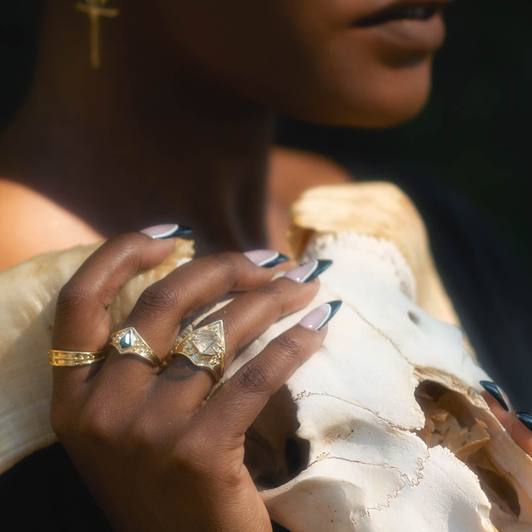 Shakti Ring - Tourmalated Quartz - 14K Gold - Acid Queen Jewelry