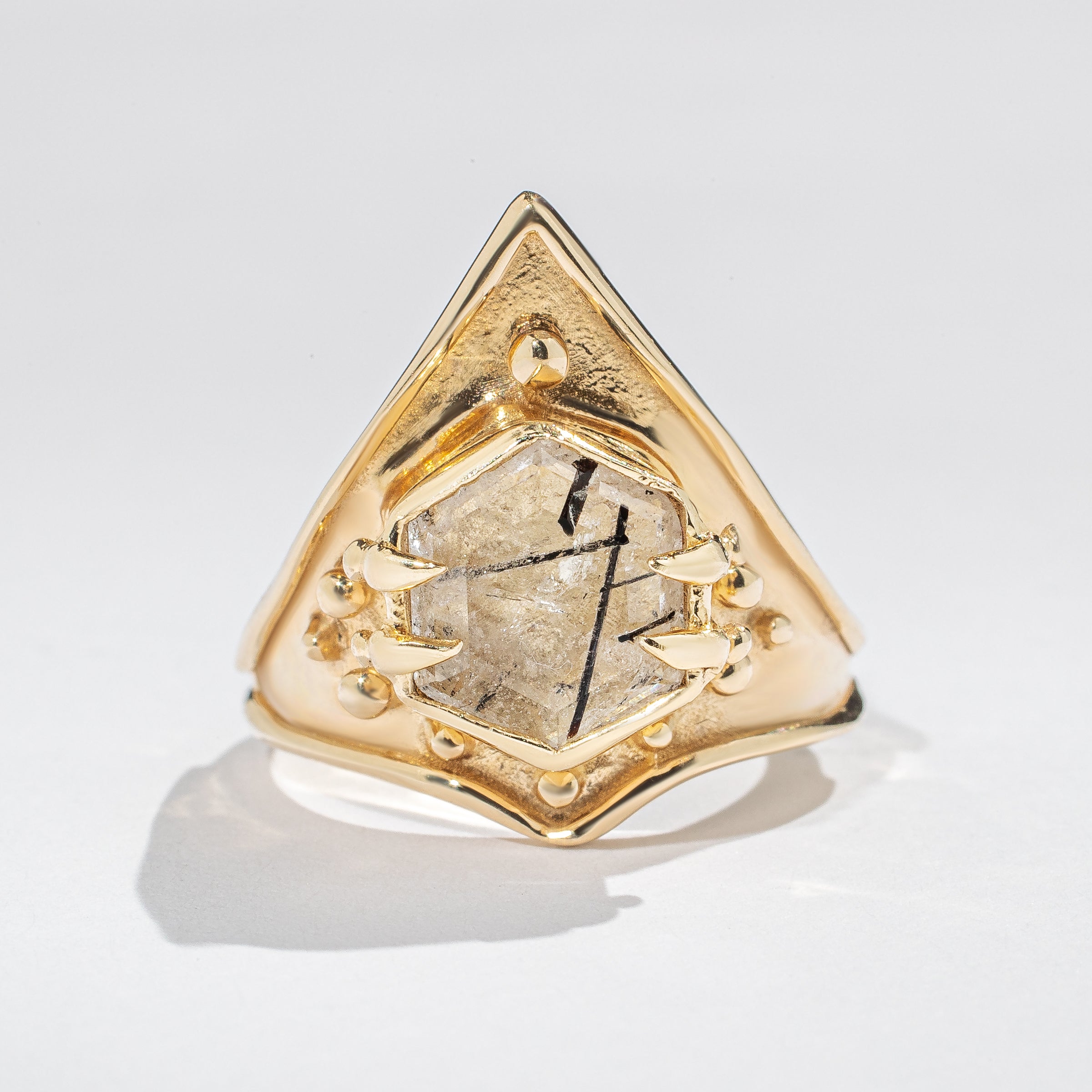 Shakti Ring - Tourmalated Quartz - 14K Gold - Acid Queen Jewelry